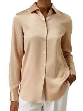 NWT Vince Silk Button-Down Shirt in Beige